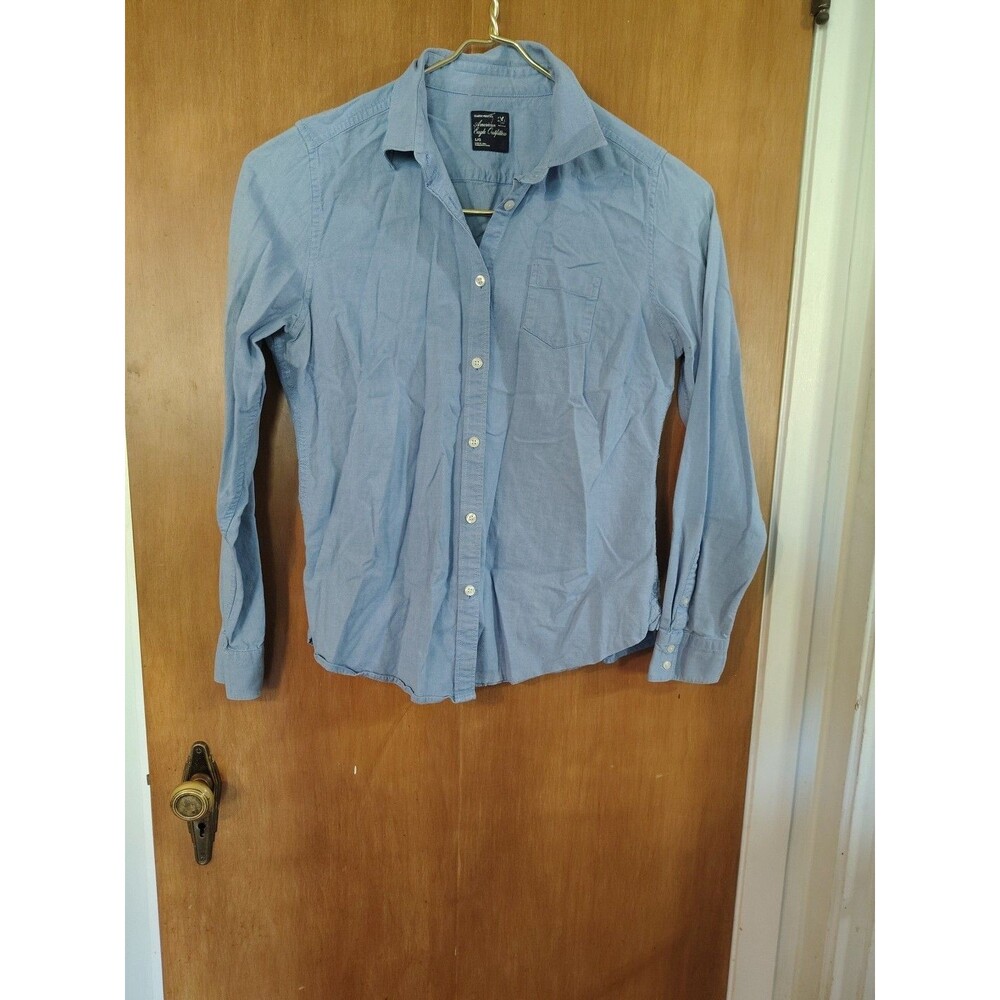 Vintage American Eagle Shirt Womens L Denim Button Up Blue  90s Pockets